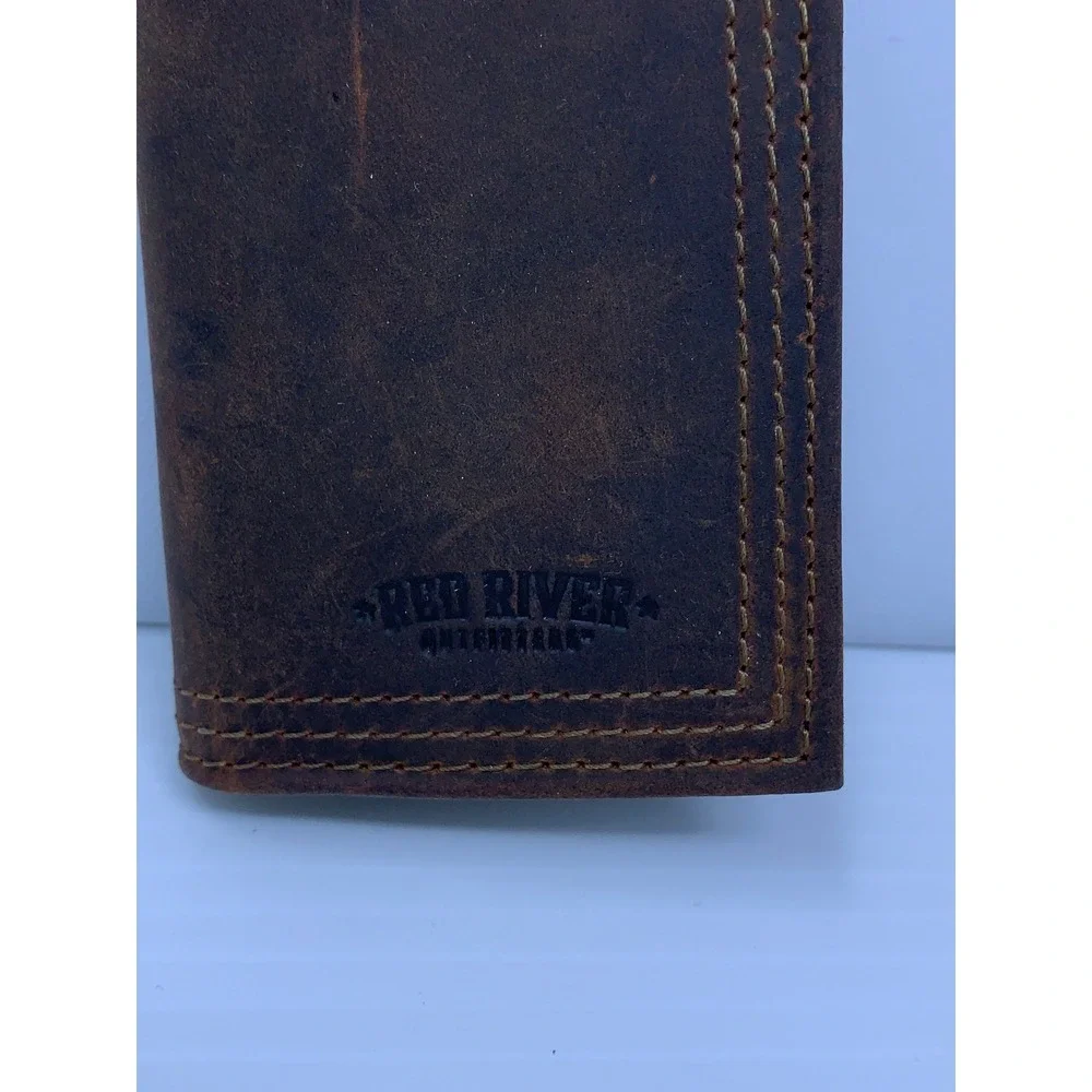 Red River Mens OS Brown Distressed Leather Trifold Wallet New